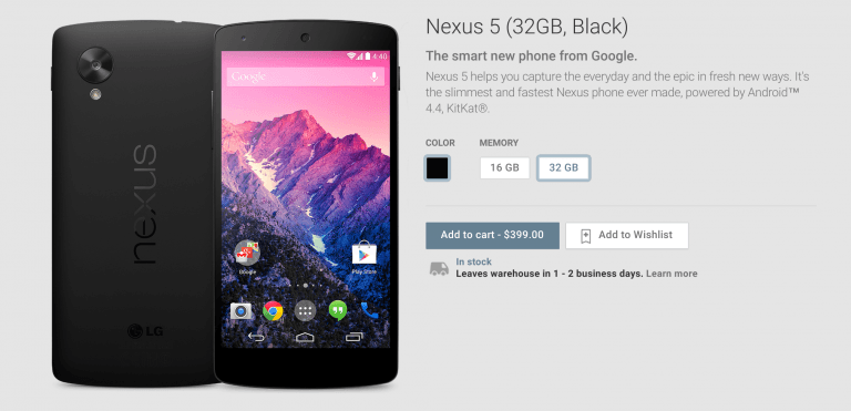 Nexus 5 Black available on Google Play Store again