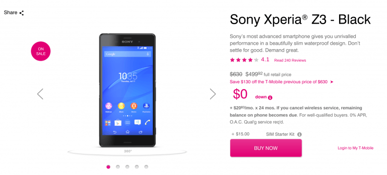 Sony Xperia Z3 back on T Mobile’s mobile offer list