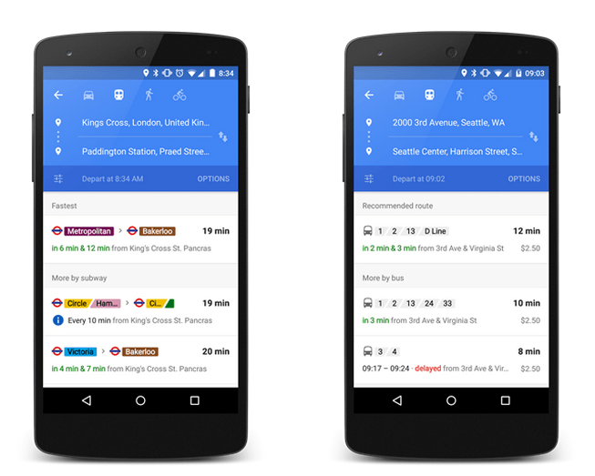 Google Maps updates itself with live public transit schedule
