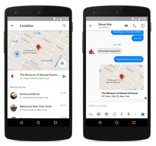 Facebook Messenger update – send friends your location via messages